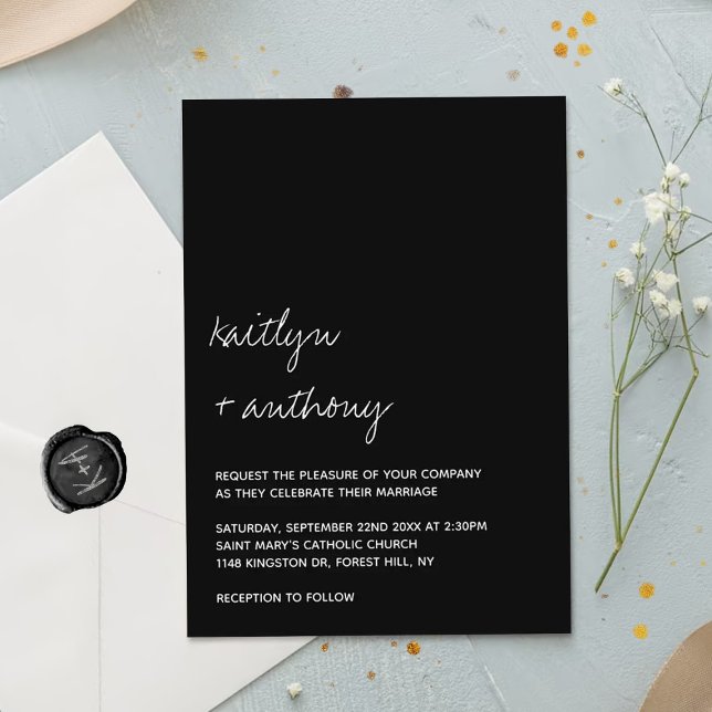 Modern Black & White Script Minimalistic Wedding Invitation (Creator Uploaded)