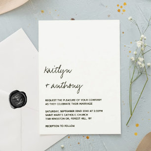 Modern Black & White Script Minimalistic Wedding Invitation