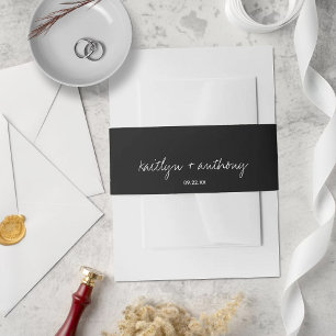 Modern Black & White Script Minimalistic Wedding Invitation Belly Band