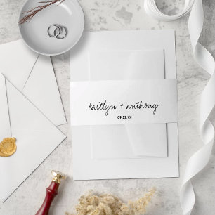 Modern Black & White Script Minimalistic Wedding Invitation Belly Band