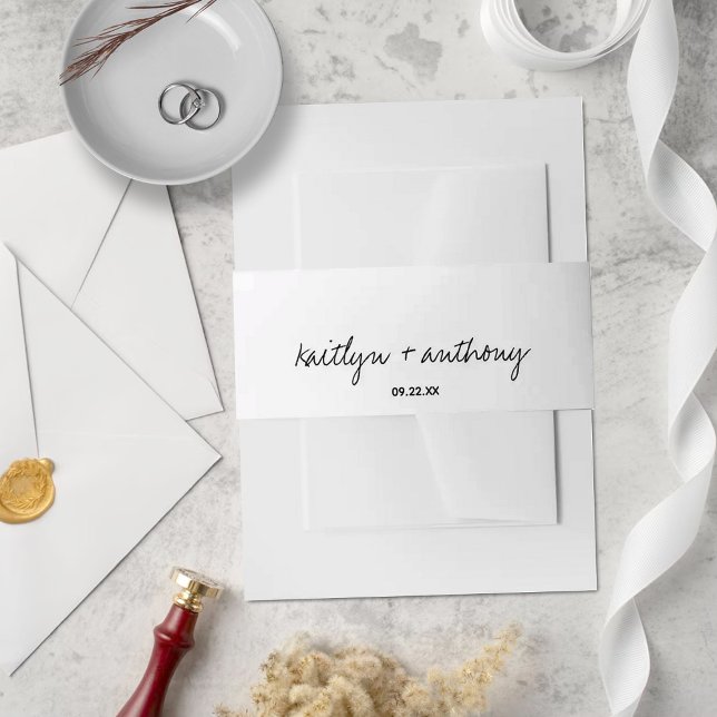 Modern Black & White Script Minimalistic Wedding Invitation Belly Band (Creator Uploaded)