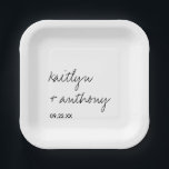 Modern Black & White Script Minimalistic Wedding Paper Plate<br><div class="desc">Celebrate in style with these modern and very trendy wedding paper plates. This design is easy to personalise with your own wording and your guests will be thrilled when they see these fabulous party paper plates. Matching items can be found in the collection.</div>