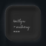 Modern Black & White Script Minimalistic Wedding Paper Plate<br><div class="desc">Celebrate in style with these modern and very trendy wedding paper plates. This design is easy to personalise with your own wording and your guests will be thrilled when they see these fabulous party paper plates. Matching items can be found in the collection.</div>