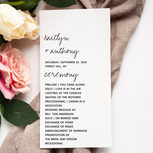 Modern Black & White Script Minimalistic Wedding Programme (Creator Uploaded)