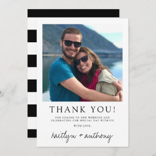 Modern Black & White Script Minimalistic Wedding Thank You Card