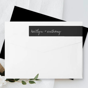 Modern Black & White Script Minimalistic Wedding Wrap Around Label
