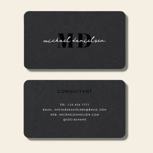 Modern Black & White Script Monogram Professional Business Card