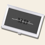 Modern Black & White Script Monogrammed Business Card Holder<br><div class="desc">A modern black & white script monogrammed luggage tag is professional. It’s perfect for all-black classy sophisticated design lovers and business people.</div>
