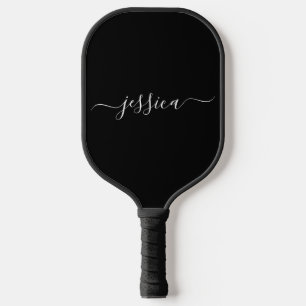 Modern black white script name pickleball paddle