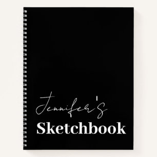 Modern Black White Script Personalized Sketchbook Notebook