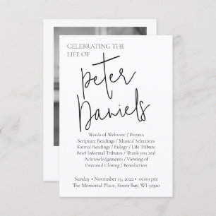 Modern Black & White Script Photo Funeral Program Invitation