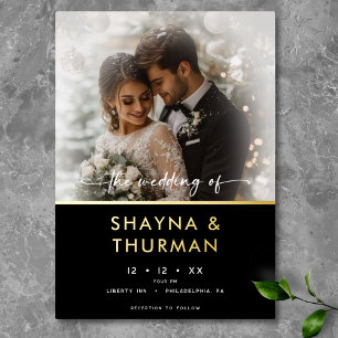 Modern Black White Script Photo Minimal Wedding