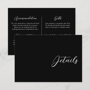 Modern Black & White Script Wedding Details Enclosure Card