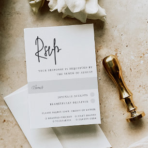 Modern Black & White Script Wedding Meal Choice RSVP Card