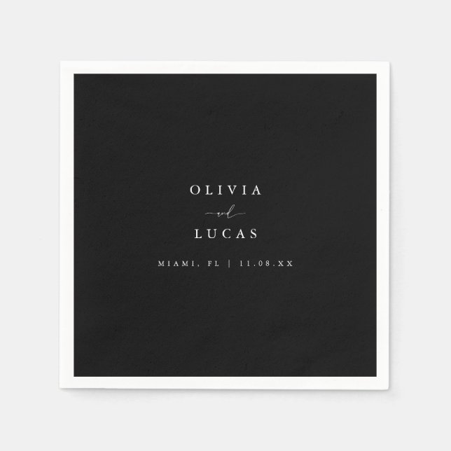 Modern Black & White Script Wedding Napkin (Front)