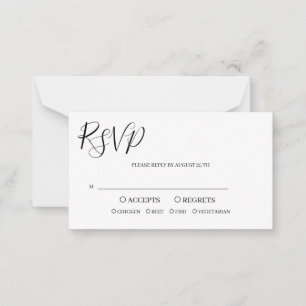 Modern Black White Script Wedding Reply Note Card