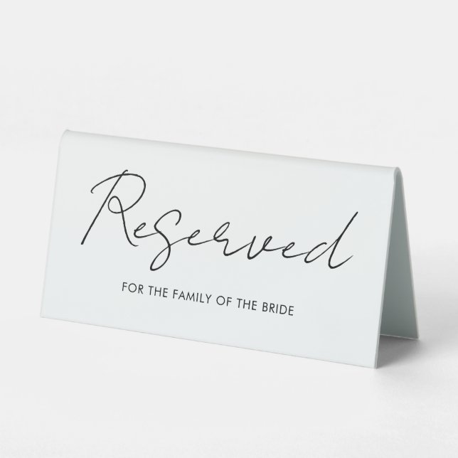 Modern Black & White Script Wedding Reserved Table (Front)