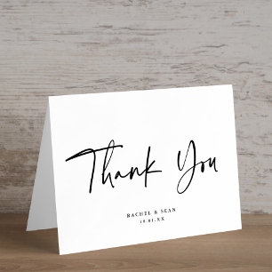 Modern Black & White Script Wedding Thank You Card