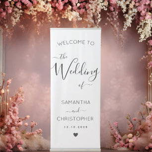Modern Black & White Script Wedding Welcome Retractable Banner