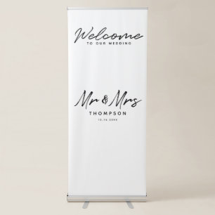 Modern Black White Script Wedding Welcome Sign