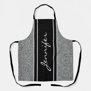 Modern Black White Silver Glitter Personalised Apron