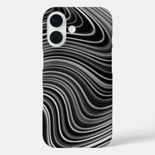 Modern Black White Silver Grey Curvy Lines iPhone 16 Case