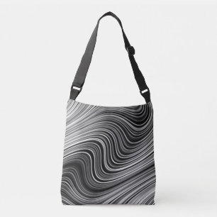 Modern Black White Silver Grey Curvy Lines Crossbody Bag