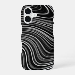 Modern Black White Silver Grey Curvy Lines iPhone 16 Case