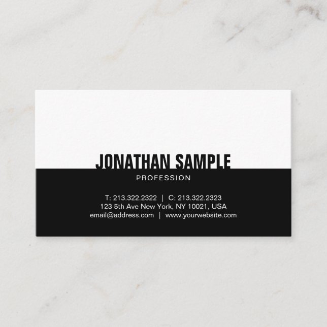 Modern Black&White Simple Elegant Plain Trendy Business Card (Front)