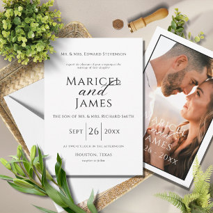 Modern Black & White Simple Photo Wedding Invitation