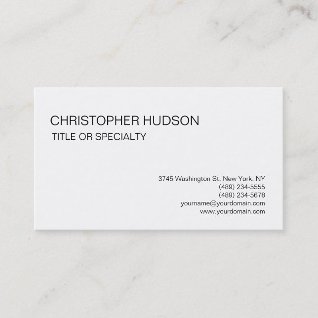 Modern Black White Simple Plain Business Card (Front)