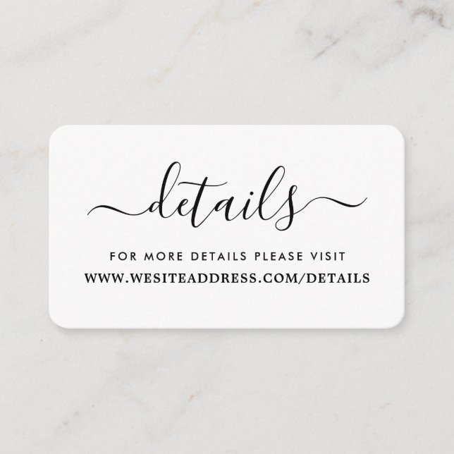 Modern Black & White Simple Script Details Enclosure Card (Front)