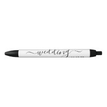 Modern Black &amp; White Simple Script Wedding Favour Black Ink Pen