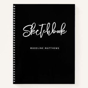Modern Black White Sketchbook Personalised Name Notebook
