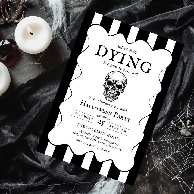 Modern Black & White Skull Adult Halloween Party Invitation (Creator Uploaded)