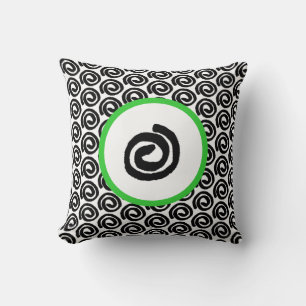Modern Black White Spiral Lime Green Throw Pillow
