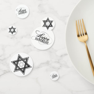 Modern Black White Star of David Happy Hanukkah Confetti