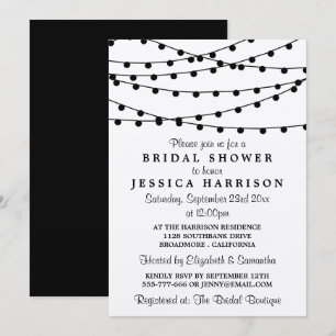 Modern Black & White String Lights Bridal Shower Invitation