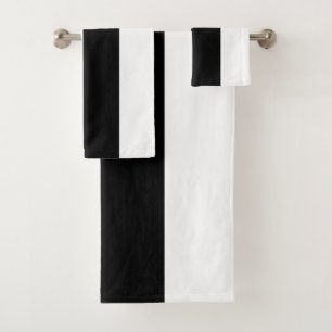 Modern Black & White Stripe Colorblock Bath Towel Set