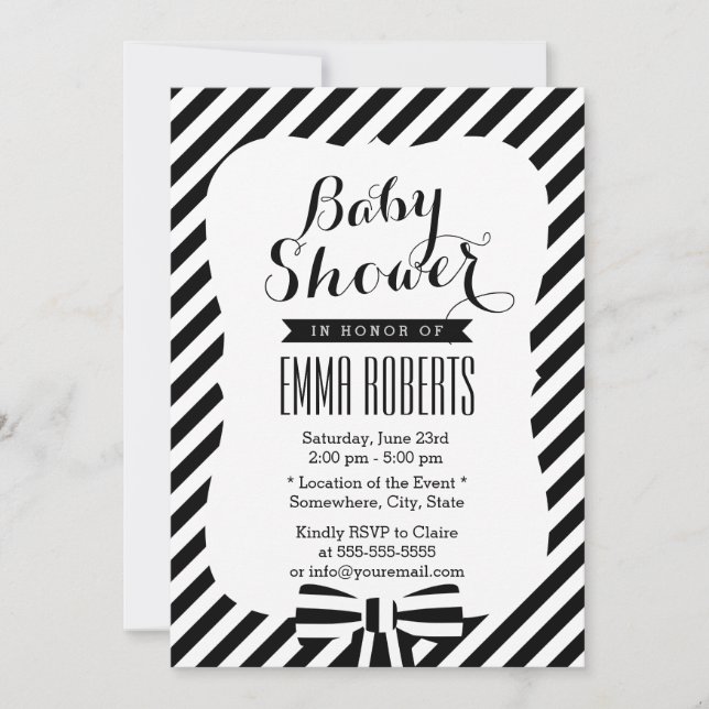 Modern Black & White Stripe Lines Baby Shower Invitation (Front)