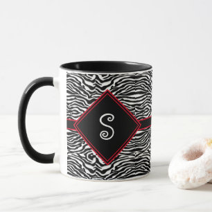 Modern Black White Stripe Pattern Monogram  Mug
