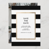 Modern Black White Stripe Rose Gold Foil Photo