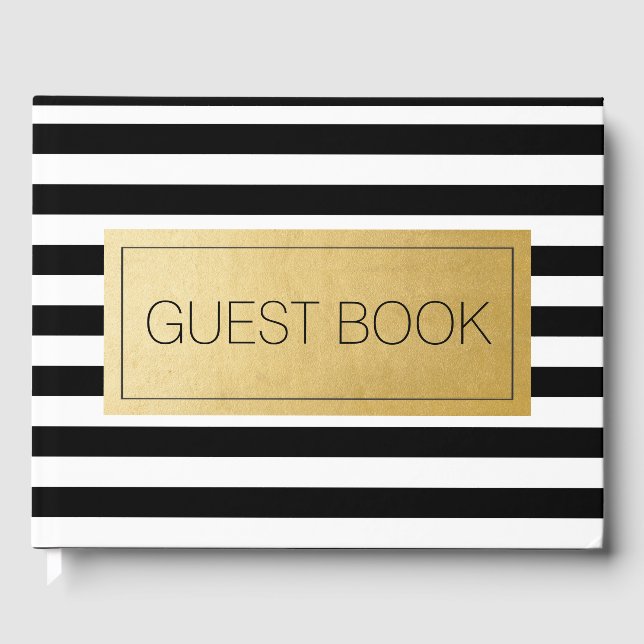 Modern Black White Stripe Wedding Birthday  Guest Book (Front)