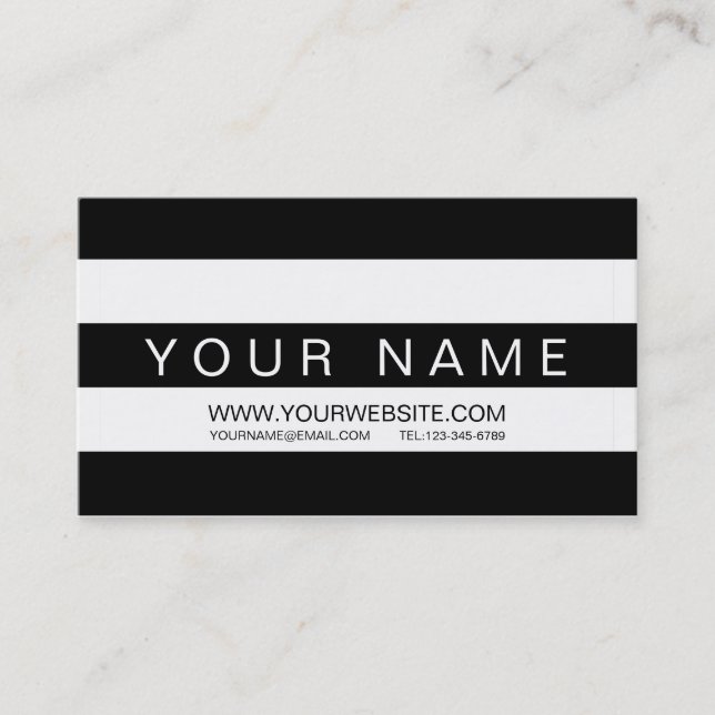 Modern Black & White Striped Business Card (Front)
