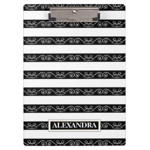 Modern Black White striped Clipboard