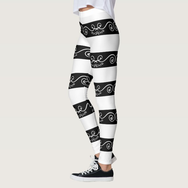 Modern Black White striped Leggings (Left)