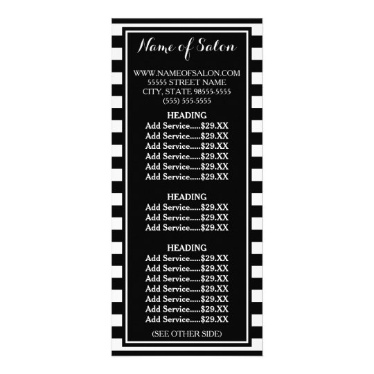 Modern Black White Stripes Beauty Salon Price List Rack Card