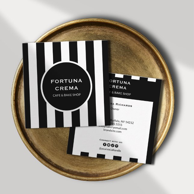 Modern Black & White Stripes Business Name  Square Business Card (Creator Uploaded)