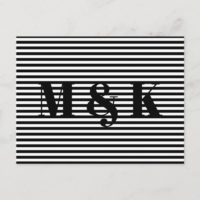 Modern black white stripes custom couple initials  postcard (Front)