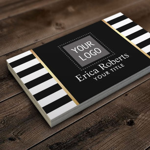Modern Black & White Stripes Custom Logo Business Card